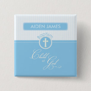 Baptism, Custom Name, Blue Child of God Pinback Button