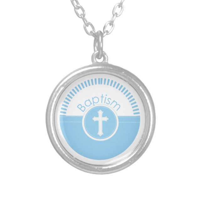 Baptism, Custom Name, Blue Child of God Silver Plated Necklace (Front)