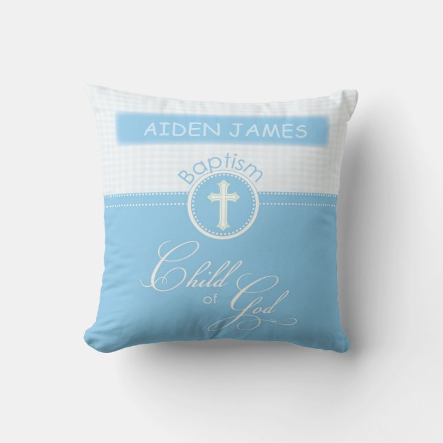 Baptism, Custom Name, Blue Child of God Throw Pillow (Front)
