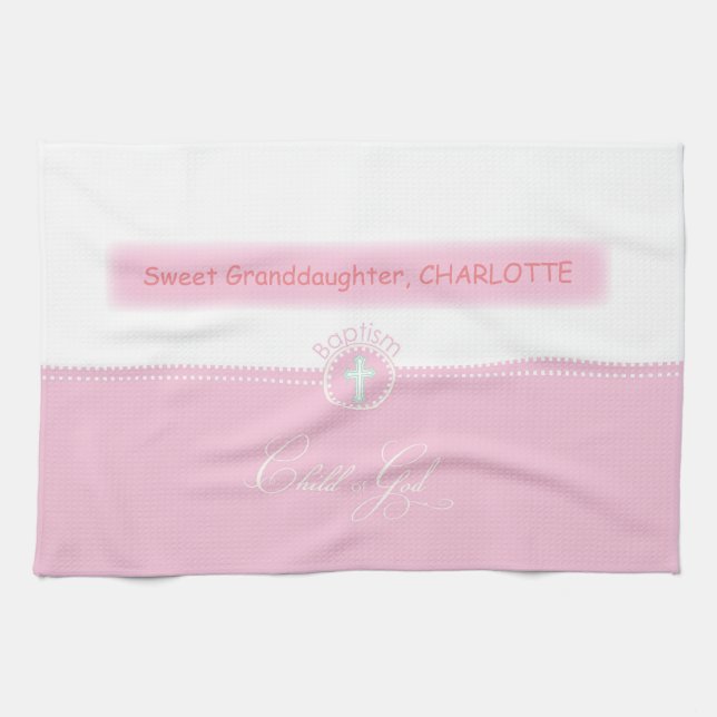 Baptism, Custom Name, Congratulations Pink Child o Kitchen Towel (Horizontal)