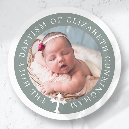 Baptism  Custom Photo and Cross Classic Round Sticker