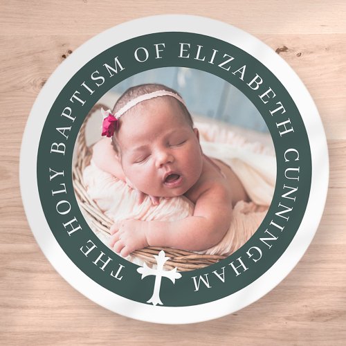 Baptism  Custom Photo and Cross Classic Round Sticker