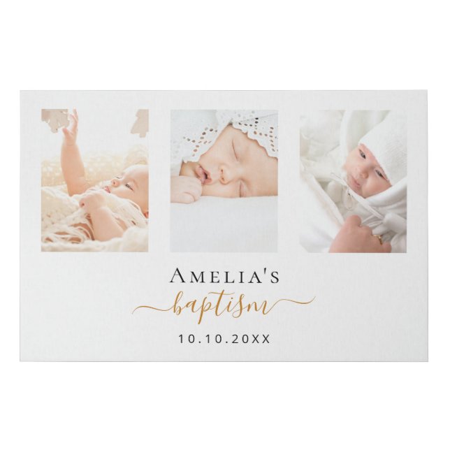 Baptism custom photo modern boy girl faux canvas print (Front)