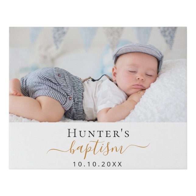 Baptism custom photo modern boy girl faux canvas print (Front)