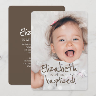 Baptism Custom Photo with Fairy Lights Invitation