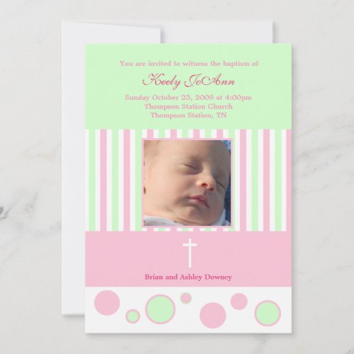 Baptism Dedication Girl Pink Green Bubbles Invitation