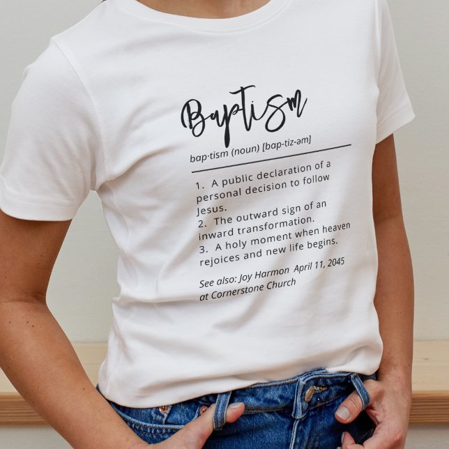 Baptism Definition Personalized Name Stylish Black Tri-Blend Shirt (Personalize with your name, date, & location of baptism. All text is customizable.)