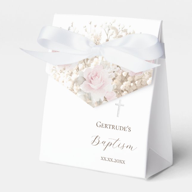 Baptism delicate bouquet favor box (Front Side)