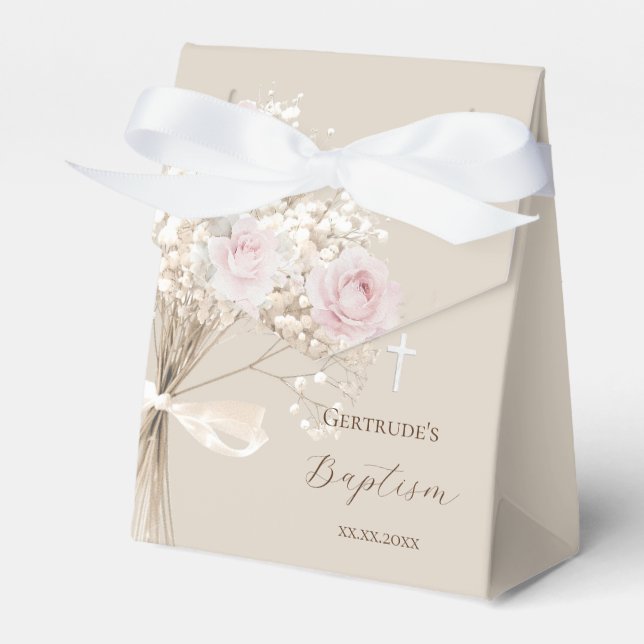 Baptism delicate bouquet favor box (Front Side)