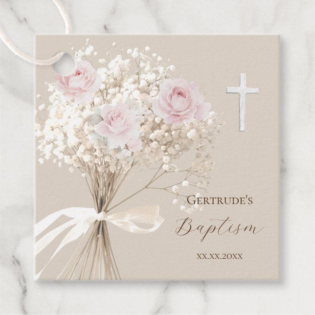 Baptism delicate bouquet  favor tags (Front)