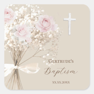 Baptism delicate bouquet square sticker
