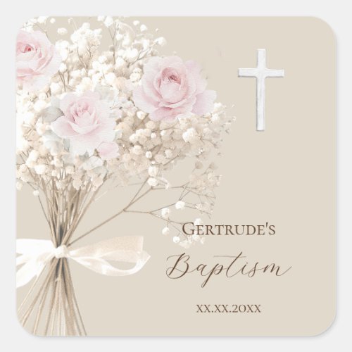 Baptism delicate bouquet  square sticker