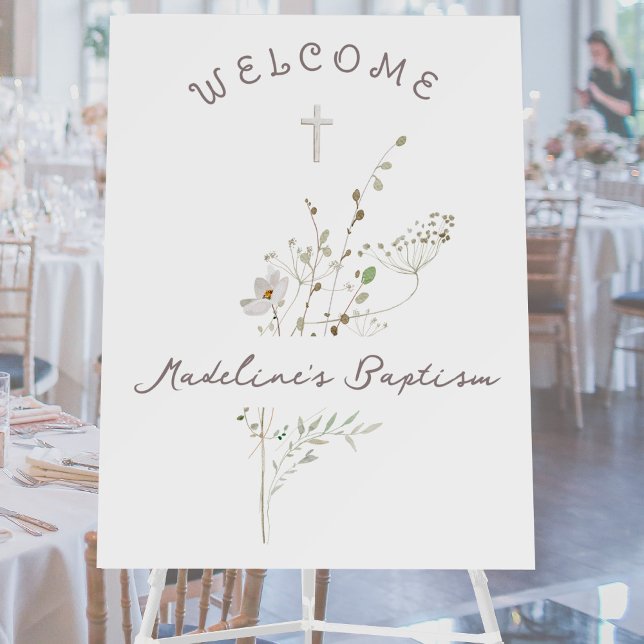 Baptism delicate wildflowers welcome sign (Creator Uploaded)