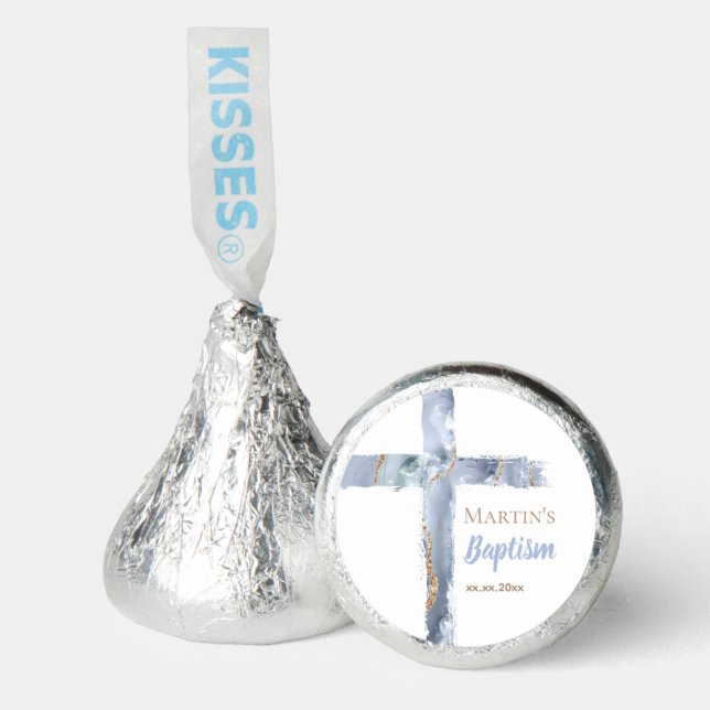 Baptism dusty blue agate Holy Cross Hershey®'s Kisses® (Front)