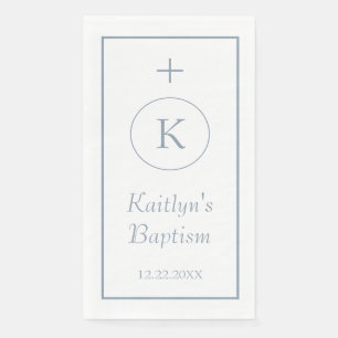 Baptism Dusty Blue Monograms Custom Name Color Paper Guest Towels