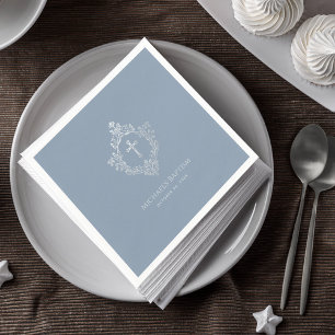 Baptism Dusty Blue Vintage Crest Faux Silver Cross Napkins