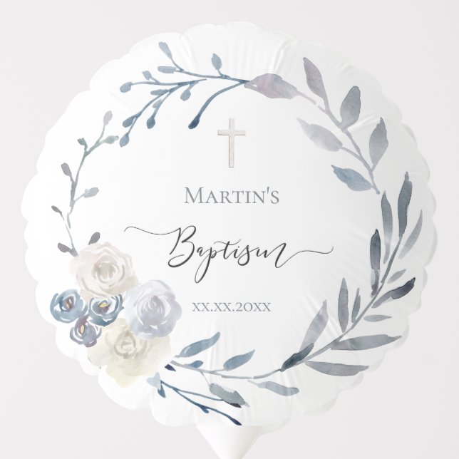 Baptism dusty blue wreath balloon (Front)