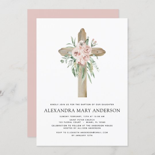 Baptism Dusty Pink Rose Greenery Eucalyptus Invita Invitation | Zazzle.com