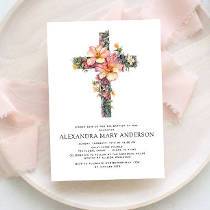 Baptism Dusty Pink Rose Greenery Eucalyptus Invitation