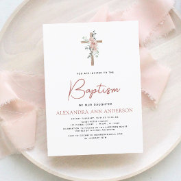 Baptism Dusty Pink Rose Greenery Eucalyptus Invitation