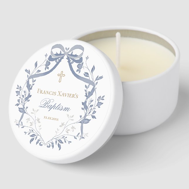 Baptism elegant blue bow mini candle favors (Corner)