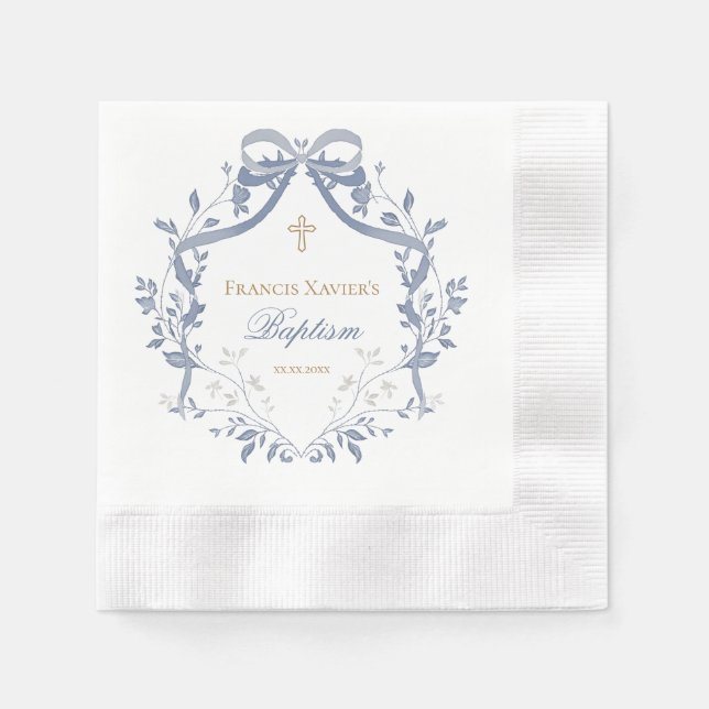 Baptism elegant blue bow napkins (Front)