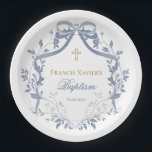Baptism elegant blue bow paper plates<br><div class="desc">Baptism paper plates</div>