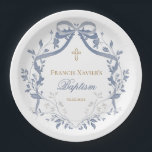 Baptism elegant blue bow paper plates<br><div class="desc">Baptism paper plates</div>