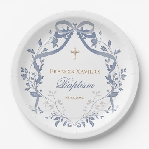 Baptism elegant blue bow