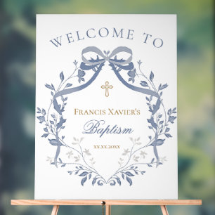Baptism elegant blue bow welcome acrylic sign