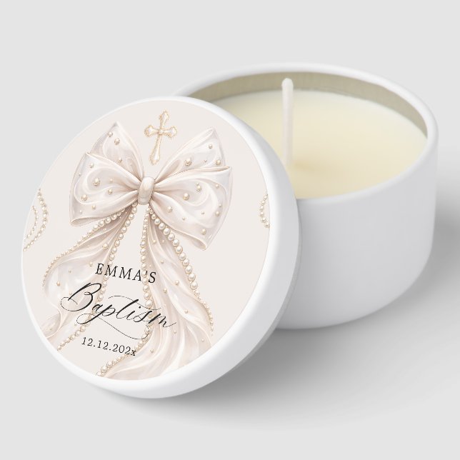 Baptism Elegant Bow Mini Candle Favors (Corner)