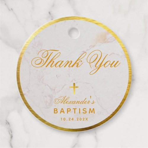 Baptism Elegant Marble Faux Gold Foil Thank You Favor Tags