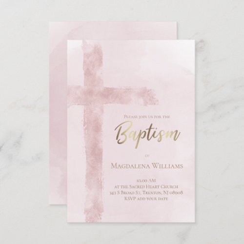 Baptism elegant modern watercolor invitation