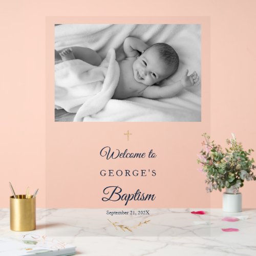 Baptism Elegant Photo Welcome Acrylic Sign