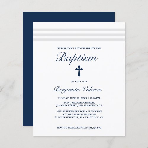 BAPTISM Elegant Striped gray navy Cross Budget