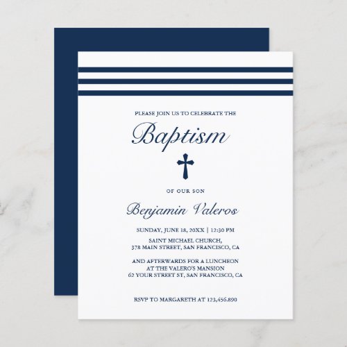 BAPTISM Elegant Striped navy Blue Cross Budget