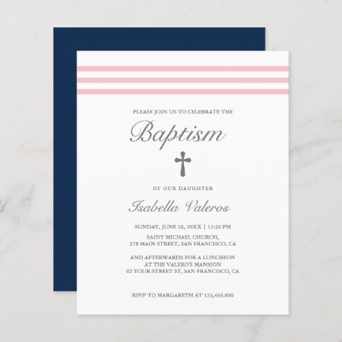 BAPTISM Elegant Striped pastel Pink Navy Cross 