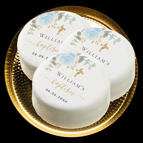 Baptism eucalyptus blue floral boy gold cross name chocolate covered oreo