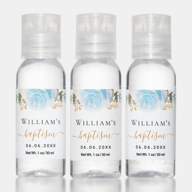 Baptism eucalyptus blue floral boy monogram hand sanitizer (Set)