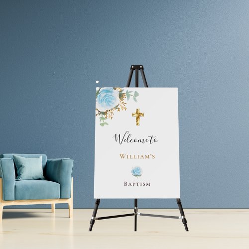 Baptism eucalyptus blue floral boy welcome  foam board