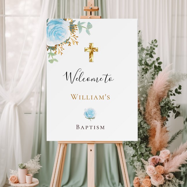 Baptism eucalyptus blue floral boy welcome  foam board (Creator Uploaded)