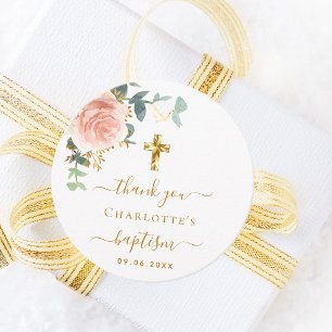 Baptism eucalyptus blush pink floral thank you favor tags