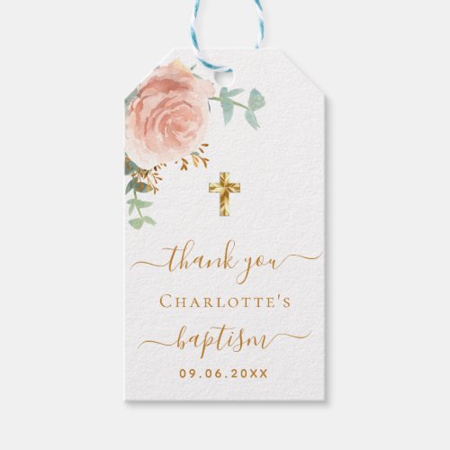 Baptism eucalyptus blush pink girl thank you gift tags