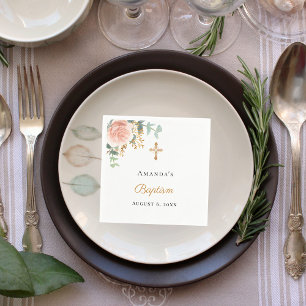 Baptism eucalyptus floral girl dusty blush rose napkins