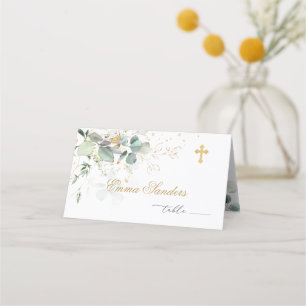 Baptism Eucalyptus Golden Floral Place card