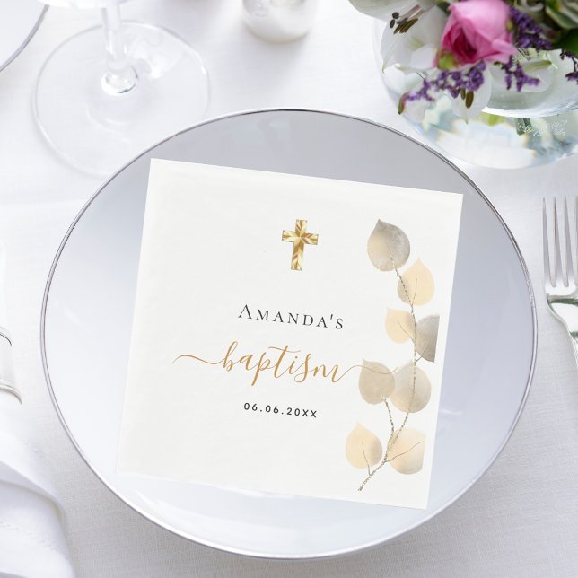 Baptism eucalyptus golden name napkins (Creator Uploaded)