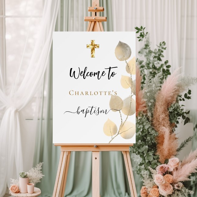 Baptism eucalyptus golden welcome foam board (Creator Uploaded)