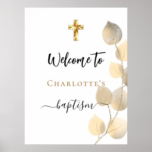 Baptism eucalyptus golden welcome poster