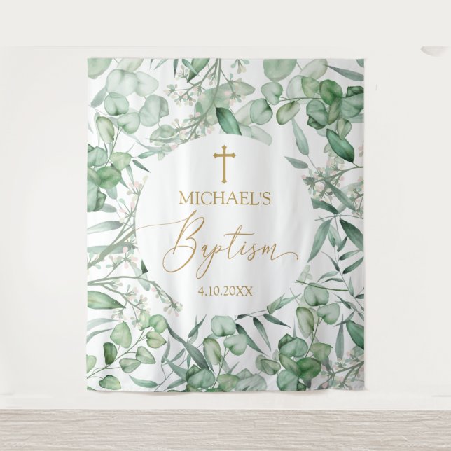 Baptism Eucalyptus greenery backdrop banner (Front)