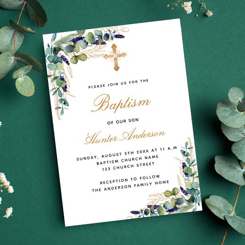 Baptism eucalyptus greenery blue boy luxury invitation